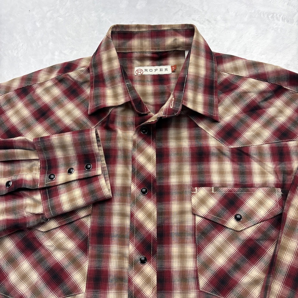 Roper Y2K Western Pearl Snap Shirt Mens LT Shadow Plaid Cowboy Core Ranchwear